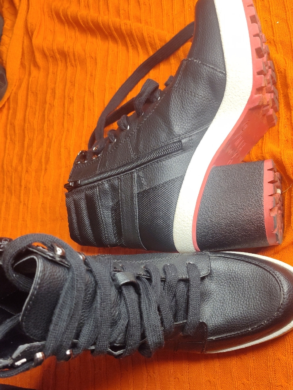 Mix No. 6 Black Combat Moto Heel Boots with Pink Sole Accent